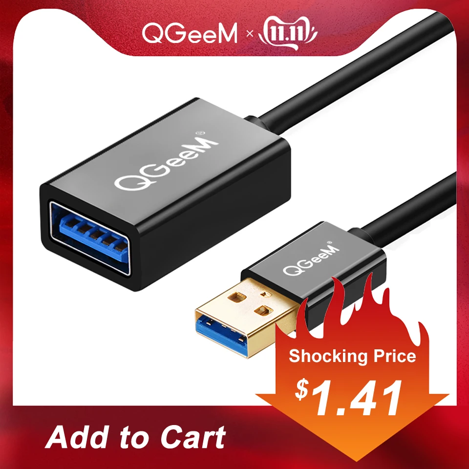 QGeeM USB удлинитель шнур супер скорость USB 3,0 кабель для мужчин и женщин 1 м 2 м 3 м Синхронизация данных USB 2,0 удлинитель шнур Удлинительный USB