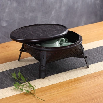 

Natural Sundries Box Teaset Storage Bamboo Weave Food Snack Fruit Container Tea Ceremony Case Dustproof Kungfu Puer Accessories