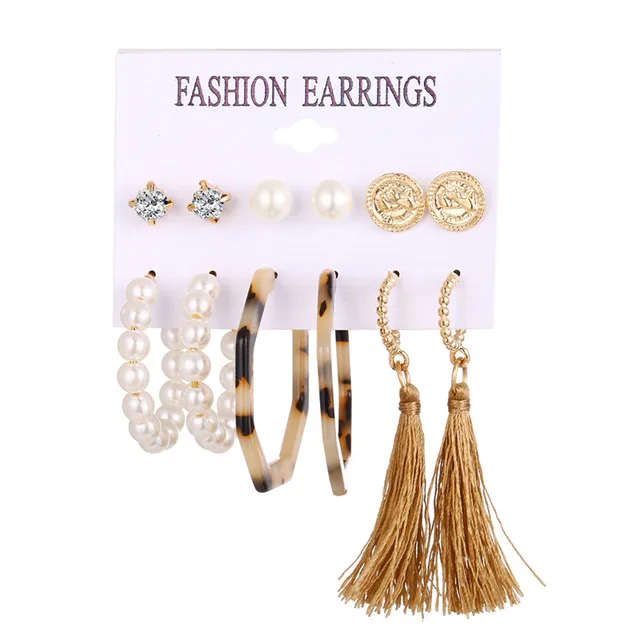 Earrings Set 25 Новые женские акриловые геометрические серьги для женщин богемные серьги Набор DIY большие серьги в виде жемчужной капли модные ювелирные изделия - Окраска металла: Earrings Set 25