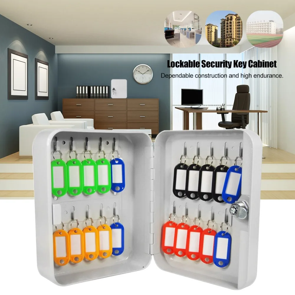 

LESHP Key Cabinet Box 20 Tags Fobs wall Mounted Lockable Security Metal cupboard Safe for Home Property Management Company