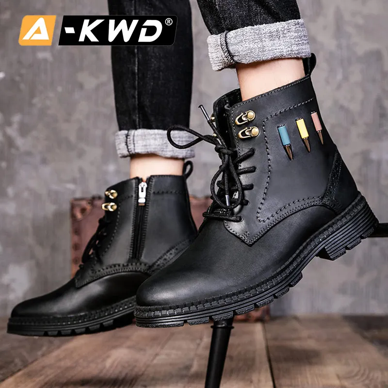 Модные чёрный; коричневый обувь для работы; Chaussure De Securite Pour Homme; большие размеры 38-45 высокие кожаные Мужские ботинки Для мужчин обувь Мужские зимние сапоги 45