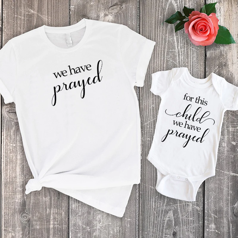 

For This Child We Have Prayed Matching Outfits Fashion 2020 Pregnancy Cotton Print Mom and Baby Shirt Big Sister New Tee