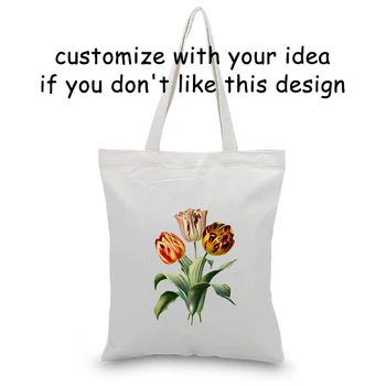 

Tote Bag FLOWER Handbag Shopping Bag Daily Use DIY Canvas Eco Reusable Recycle Custom Print Logo Text