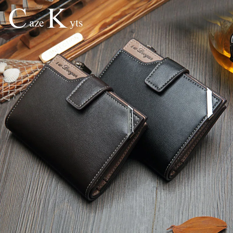 New Korean casual men's wallet Short vertical locomotive British casual multi-function card bag zipper buckle triangle folding