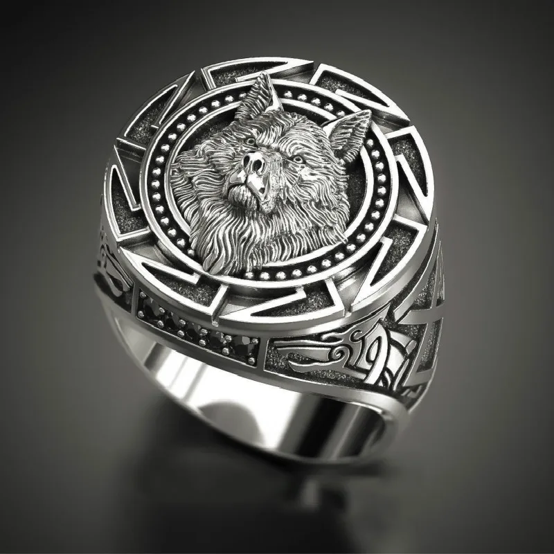 

Gothic Punk Ring Men Retro Wolf Totem Rings Nordic Viking Mythology Totem Amulet Defense Punk Rock Finger Men Jewelry Gife