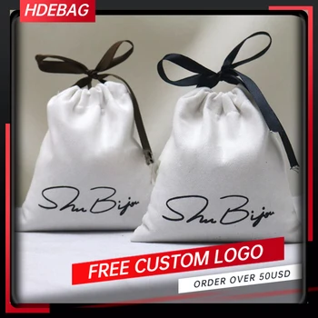 

100pcs 8x10cm Custom Logo White Suede Velvet Bag Packaging Makeup Necklace Bracelet Drawstring Bag Bead Storage Container