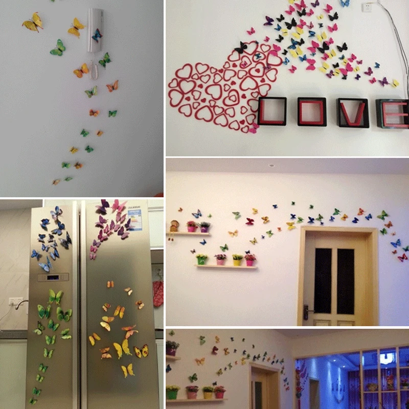12Pcs/lot 3D Wall Stickers Fridge Magnet Butterflies DIY Wall Sticker Home Decor Kids Rooms Wall Decoration