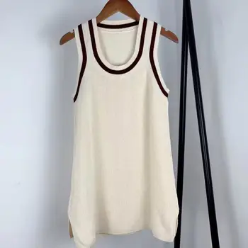 

Women's vest 2020 spring summer new contrast color casual knitted Mesh vest lady top