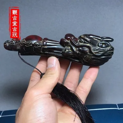 Красивый Тибетский Природный старый рог яка Голова Дракона Ruyi орнамент