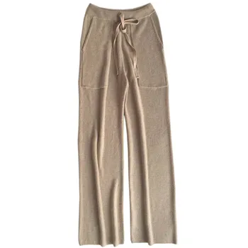 

trousers women's pure knit wide leg pants casual loose wool knit pants women