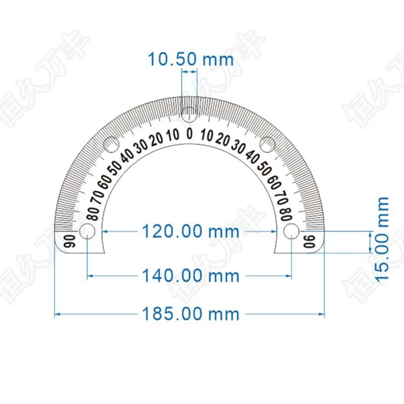 185x120x2 Middle semicircle dial dividing measuring ruler with hole goniometer Stainless steel decorative plate 6