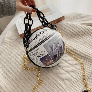 

New Design Basketball Shape Hand Bag Fashion Women Chains Handbag Letter Shoulder Bag Female Mini Crossbody Bags Circular Purse