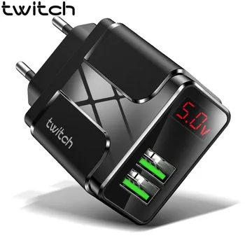

Twitch USB Charger 2 Ports LED Digital Display Smart Mobile Phone Charger for iPhone 11 Samsung S20 Xiaomi 9 Wall Travel Adapter