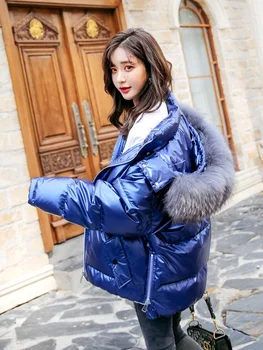 

2020 New Women's Winter Down Jacket Hooded Korean Big Raccoon Fur Collar Loose Puffer Coat Doudoune Femme Hiver KJ3458
