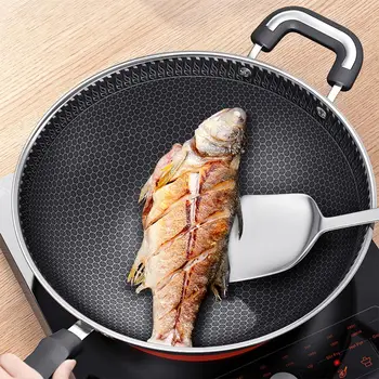 

Non Stick Frying Pan Stainless Steel Wok Honeycomb Frying Pan With Glass Lid Saucepan Kitchen Cookware Suitable For All Stoves