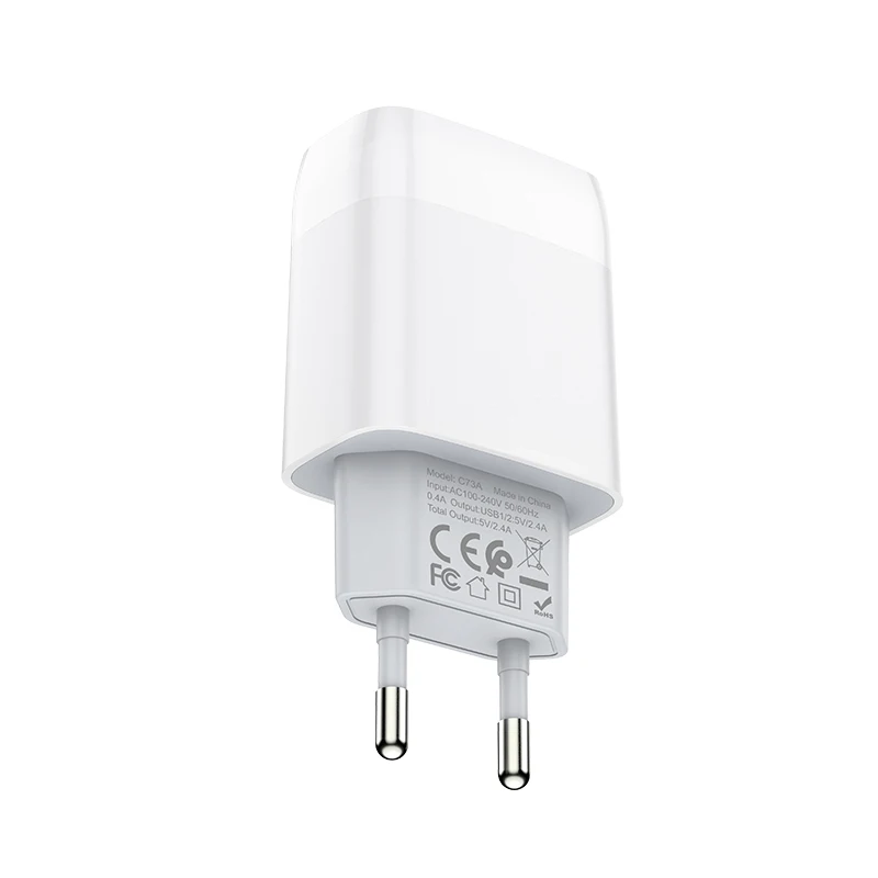 HOCO C73A, 20 шт./лот,, 5 В, 2,4 А, USB зарядное устройство для iPhone 11 Xs Max, евро вилка, настенное зарядное устройство, адаптер для samsung, Xiaomi, huawei