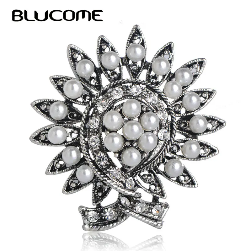 Blucome Fashion Classic Style Brooch Antique Gold Color Imitation Pearl Women Scarf Buttons Clothes Accessories Clip Bag Hat Pin | Украшения