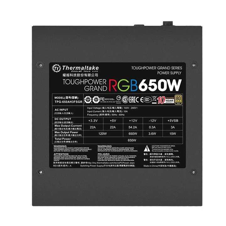 Блок питания Thermaltake ATX 650W Toughpower Grand RGB Sync 80+ gold(24+4+4pin) APFC 140mm fan colo