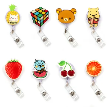 

Sunny Fruit And Rubik's Cube Plastic Badge Reel Holder Elastic Name Card Simple & Easy To Use For Nurse & Students