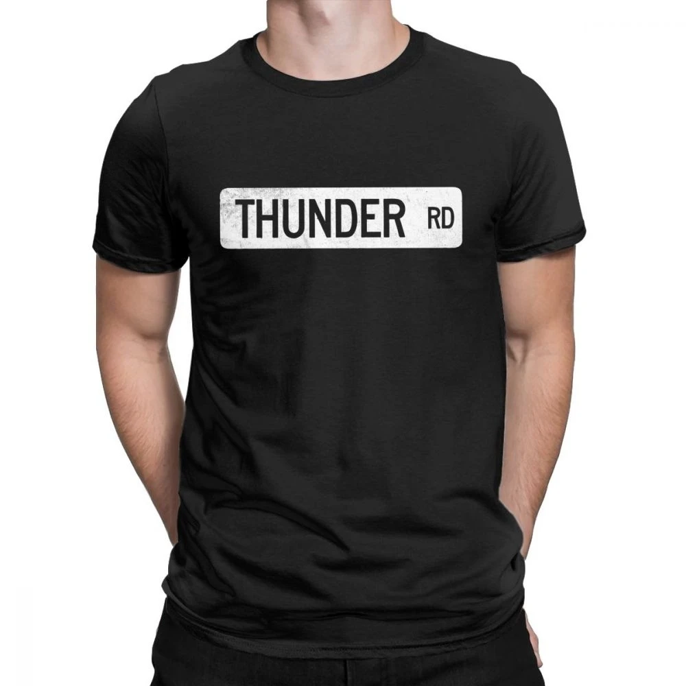 Thunder Road Street Sign Graphic T Shirt for Men Springsteen Short Sleeve Clothes Classic Tee Cotton Crew Neck T-Shirt |