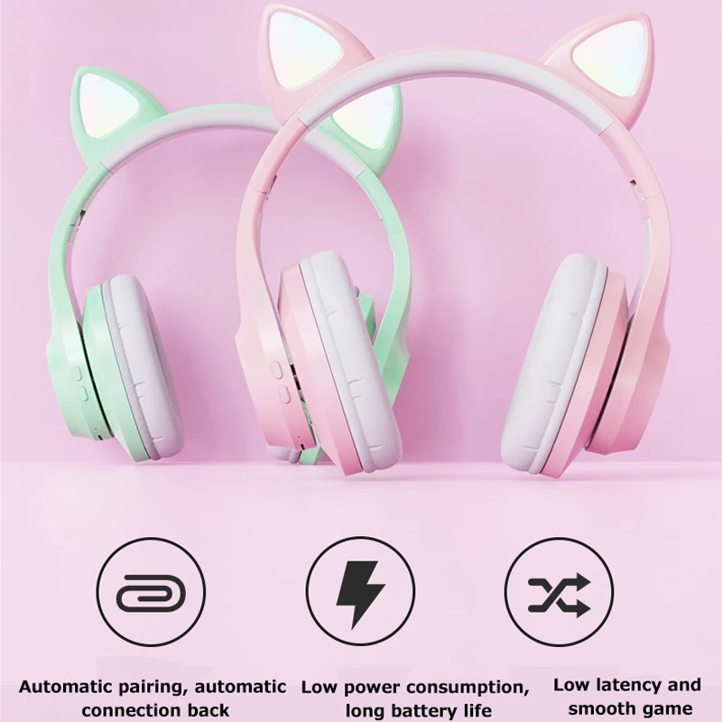 Cat Ear Bluetooth 5 0 Headphones LED HD Calling Girls Kids Cute Headset Support TF Card 3 5mm Jack Wireless Headphones