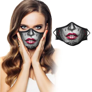 

Adult Cosplayer Big Mouth Series Horror Halloween Pumpkin Rose Skull Printing Fabric Face Masks PM2.5 Mouth-Muffle Washable Mask