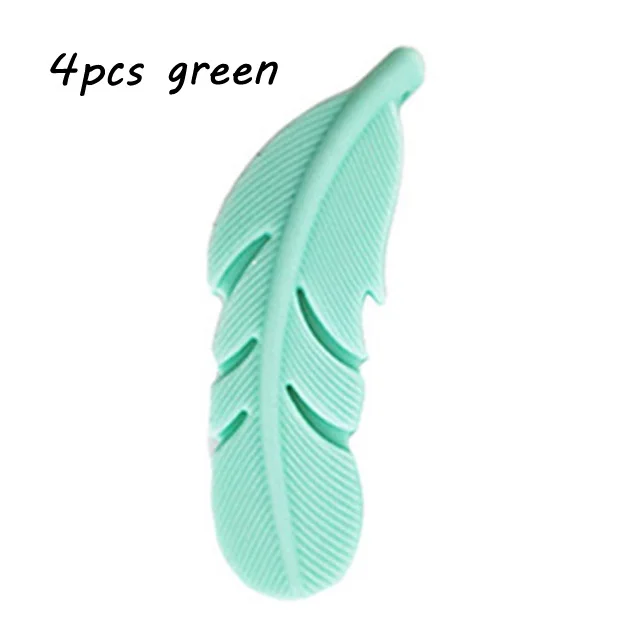 1PC/4PCS Feather Silicone Beads Baby Teethers BPA Free Chewable Necklace Pendant Food Grade Baby Teething Beads Shower Gifts - Color: Green- 4PCS