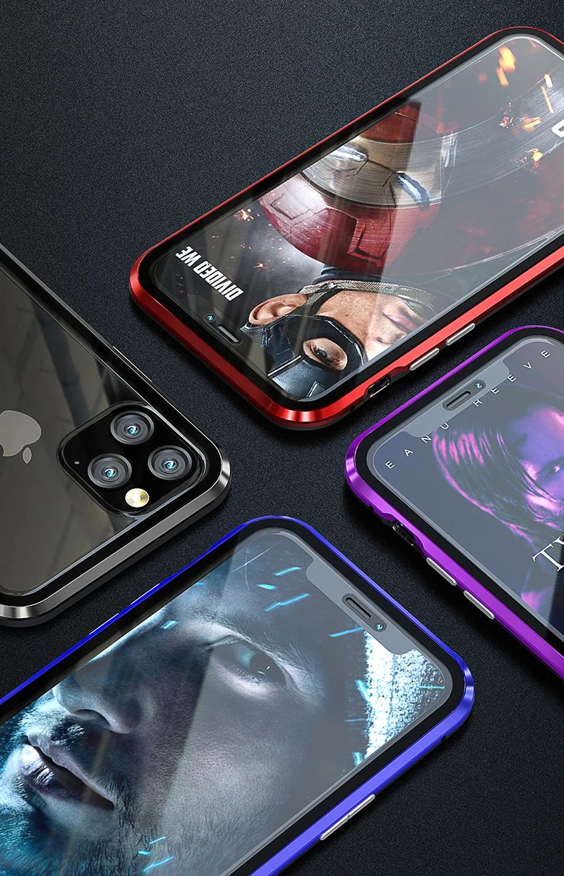 Magnetic Metal 360 Case for Iphone 11 Pro Max Front Back Double Tempered Glass Full Protector Cover for Iphone11 11pro Coque