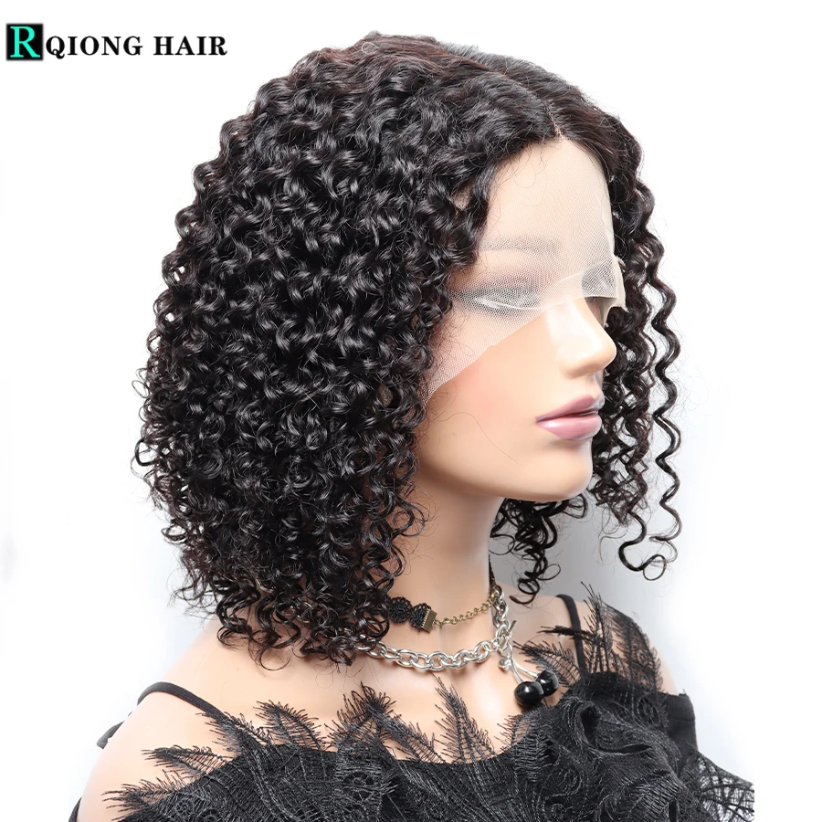 Deep Wave Short Bob Wigs For Black Women Curly T Part Lace Wigs Natural Wave Lace Front Human Hair 4x1 Brazilian Hair