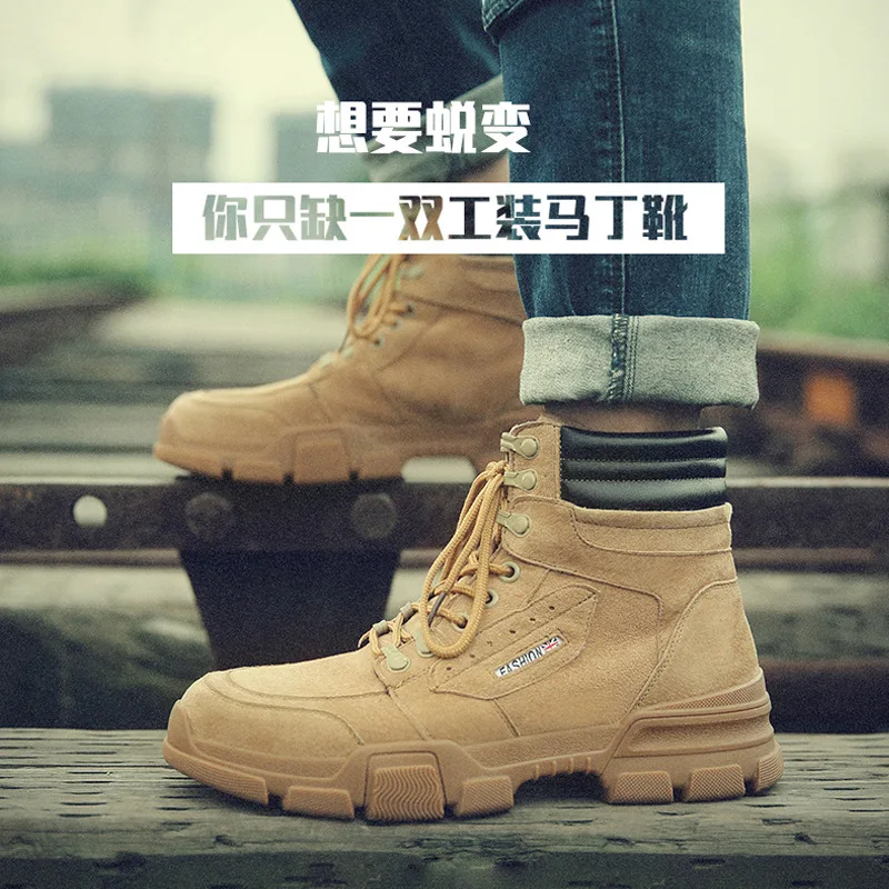 

Autumn And Winter Men Genuine Leather Martin Boots Casual Man's Leather Boots Trend Outdoor Workwear Combat Boots Lace-up plus V