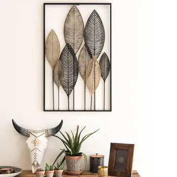 

simple Modern Wrought Iron Forest Wall Hanging Hollow Leaves Ormaments Home Livingroom 3D Stereo Wall Sticker Mural Crafts Decor