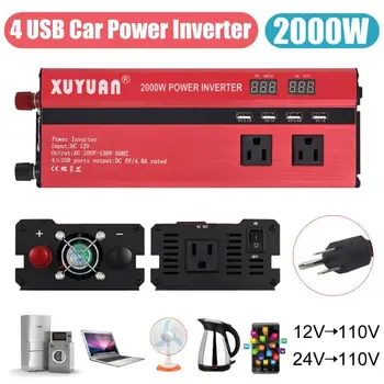 

Sine Wave Converter 4.8A 4 USB Interfaces 2000W LED Car Power Inverter DC 12V/24V To AC 110V Charger Converter