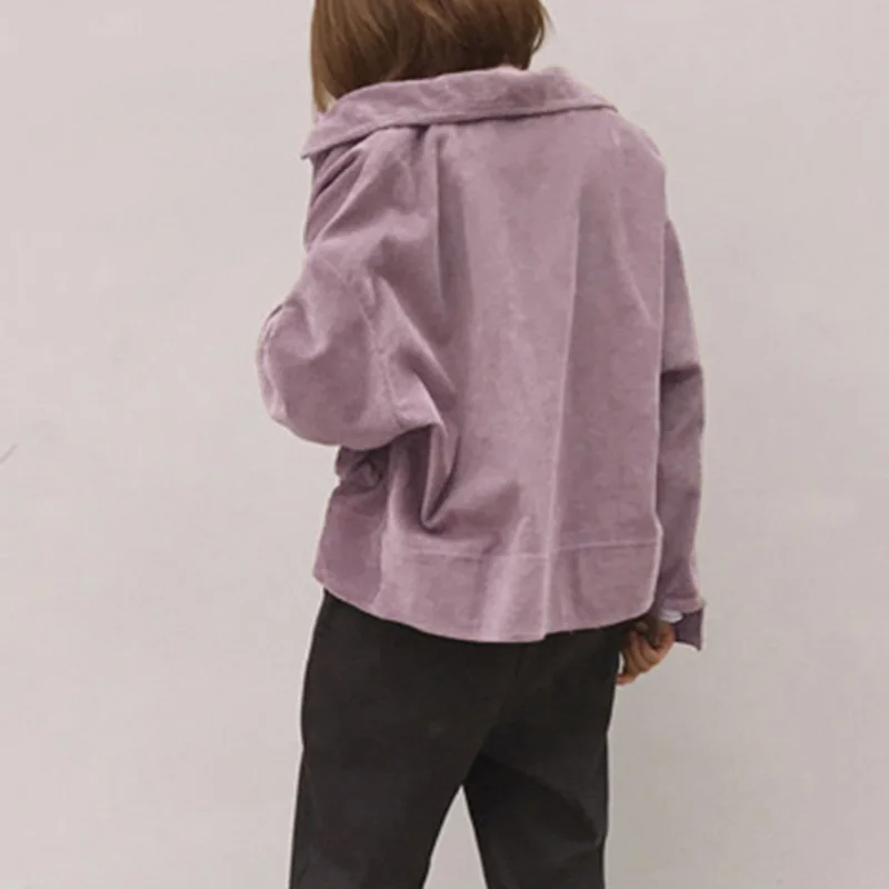 new fall Women baseball Corduroy Jacket Top loose lapel Shirt Coat Casual Vintage Oversize solid color cool short jackets