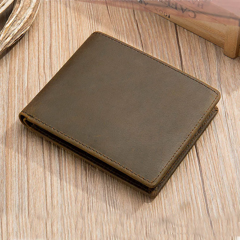 Luufan Crazy Horse Leather Mens Wallet Simple Genuine Short Bifold Purse Man Card Holder Zipper Coin Pocket Male Wallets | Багаж и сумки