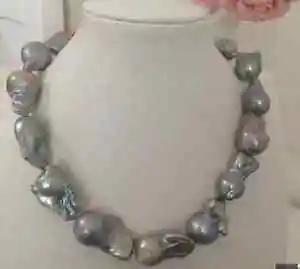 

elegant 25-28mm south sea baroque grey pearl necklace 18inch