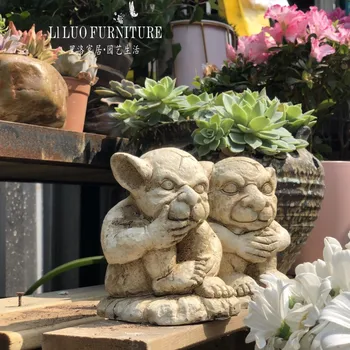 

American Animal Monster Art Sculpture Cute Demon Figurines Cement Crafts Outdoor Garden Garden Court Home Decorations R4682