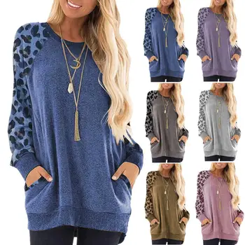 

Chic Women Autumn Leopard Printed Patchwork Long Sleeve O Neck Loose Sweatshirt