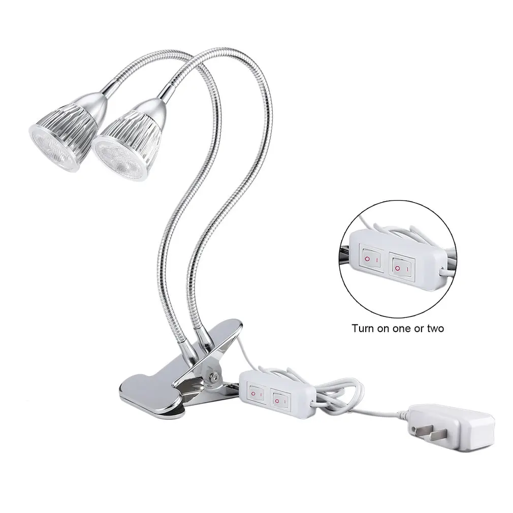 ICOCO 10W Double Head Gooseneck LED Plant Grow Light Clip Table Lamp Hydroponic Desk Grow Light Garden Lighting LED Grow Light