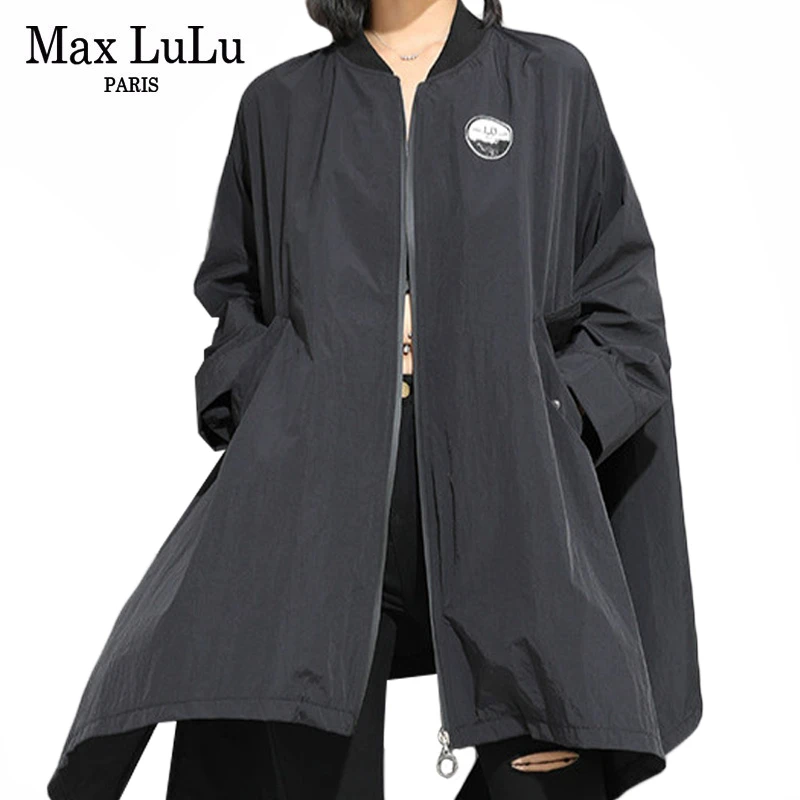 Max LuLu/ модная одежда в Корейском стиле, Женская Осенняя уличная одежда в стиле панк, женский плащ с принтом большого размера, пальто, Повседневная ветровка