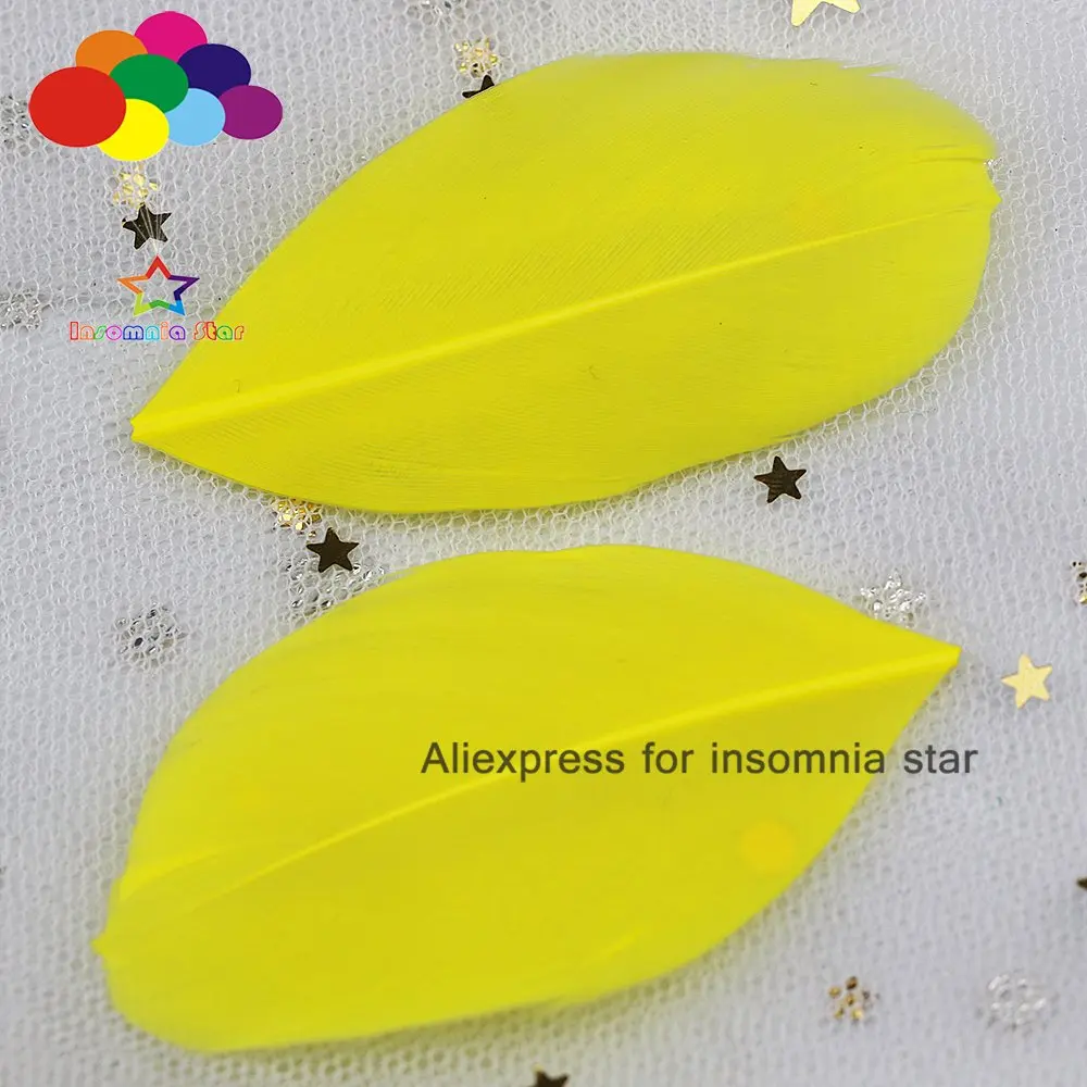 Yellow Хорошее качество, перо с круглой головкой, 100 шт./лот, натуральное желтое гусиное перо, 5-7 см, украшение для свадьбы, сделай сам, цветное перо, материал - Цвет: Yellow