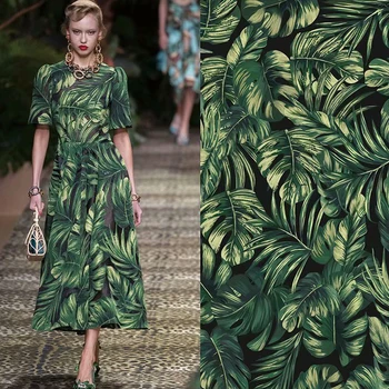 

Fashion Printing Fabrics Spring and Summer Fashion Week Tropical Leaf Pattern Digital Printing Apparel Fabric For Woman Dress