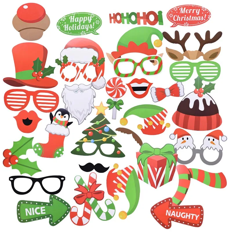 35pcs New Years Eve Party Christmas Xmas Photo Booth Props Masks Supplies Decoration 35pcs Christmas Props Toys Games Party Favors