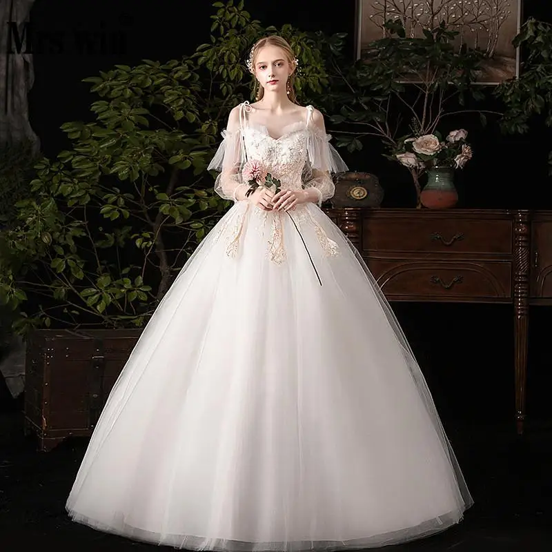 

Mrs Win Wedding Dress 2019 The Elegant Boat Neck Lace Up Ball Gown Off The Shoulder Princess Noble Lace Wedding Gowns