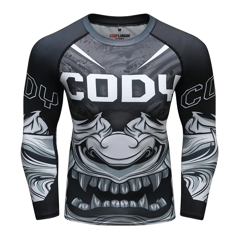Мужская прессованная футболка Cuddy Lundin с длинным рукавом, лайкра, 3d принт, майка mma, подходит для сухой Мужской быстрой фитнеса - Цвет: BY -3