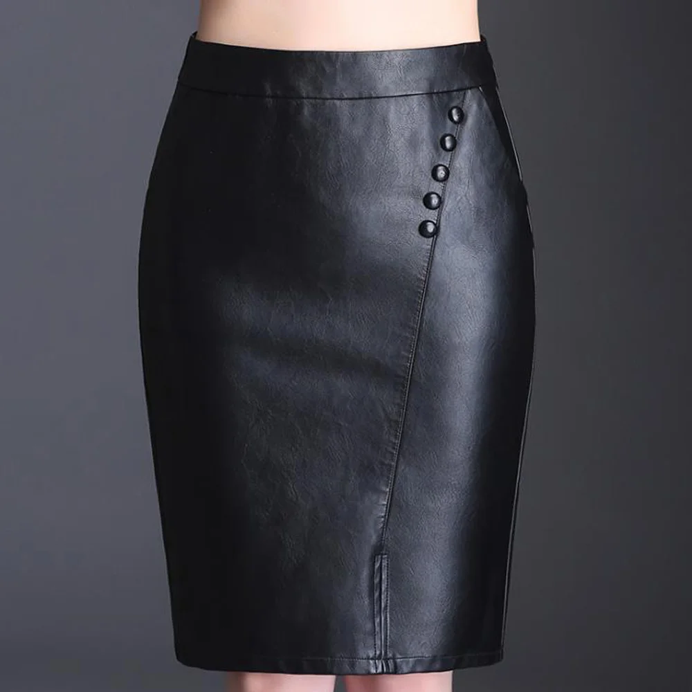 Black Skirt Черные женские Облегающие юбки-карандаш с высокой талией для офиса, для девушек, для работы, облегающая юбка из искусственной кожи, длиной до колена, облегающая юбка из искусственной кожи - Цвет: Black Skirt