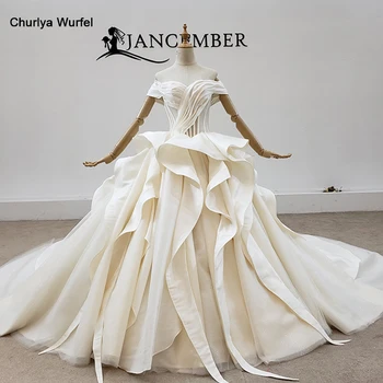 

HTL1575 Sweetheart Simple Criss-Cross Satin Ruffles Wedding Dresses 2020 Short Sleeve Off The Shoulder Ball Gown сваденое платье