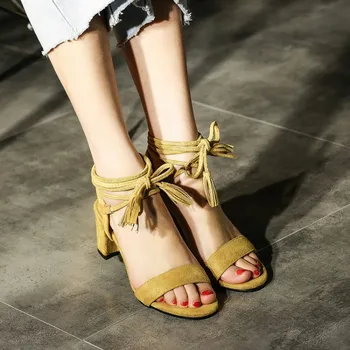 

Oversized high heels sandals women shoes woman summer ladies The fringed front cross is open toe