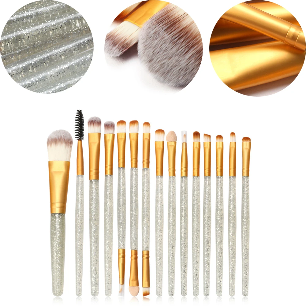 15 Pcs/set Eye Makeup Brush Professional Face Shadow Eyeliner Eyebrow Nylon Fiber Shimmering Powder Handle | Красота и здоровье