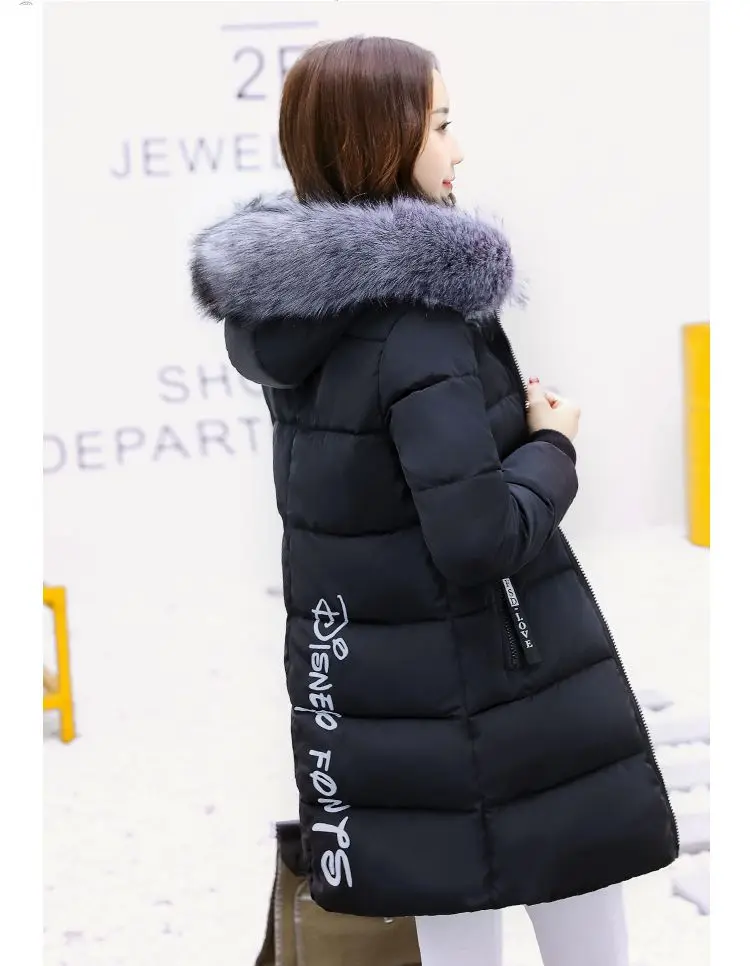 Women Winter Hooded Mid-long Jacket New Fashion Fur collar Thickening Warm Cotton Coat Casual Slim Female Parkas NZYD261A