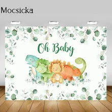

Mocsicka Newborn Oh Baby Baby Shower Backdrop for Photography Cartoon Dinosaur Kids Birthday Party Background Leaves Studio Prop